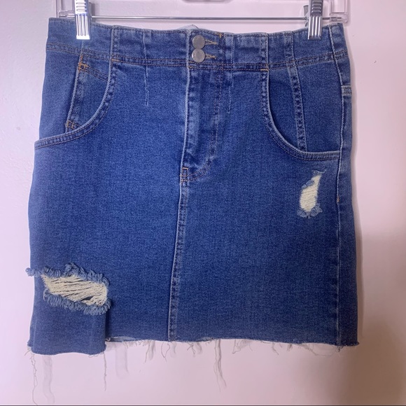 FREE PEOPLE Corsette Denim Distressed Mini Skirt - Picture 5 of 16